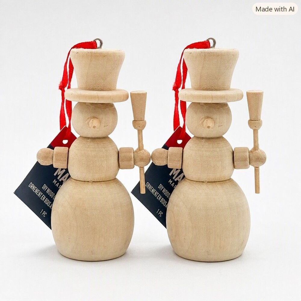 Snowman Broom Wood Figure Ornament 3D Unfinished Kids DIY Christmas Craft Set 2